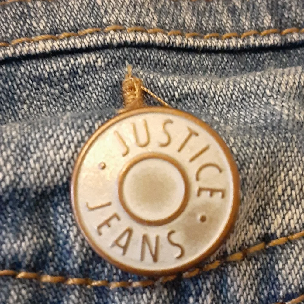 Justice embellished blue jeans denim jacket stretch 4 pockets size 12 EUC